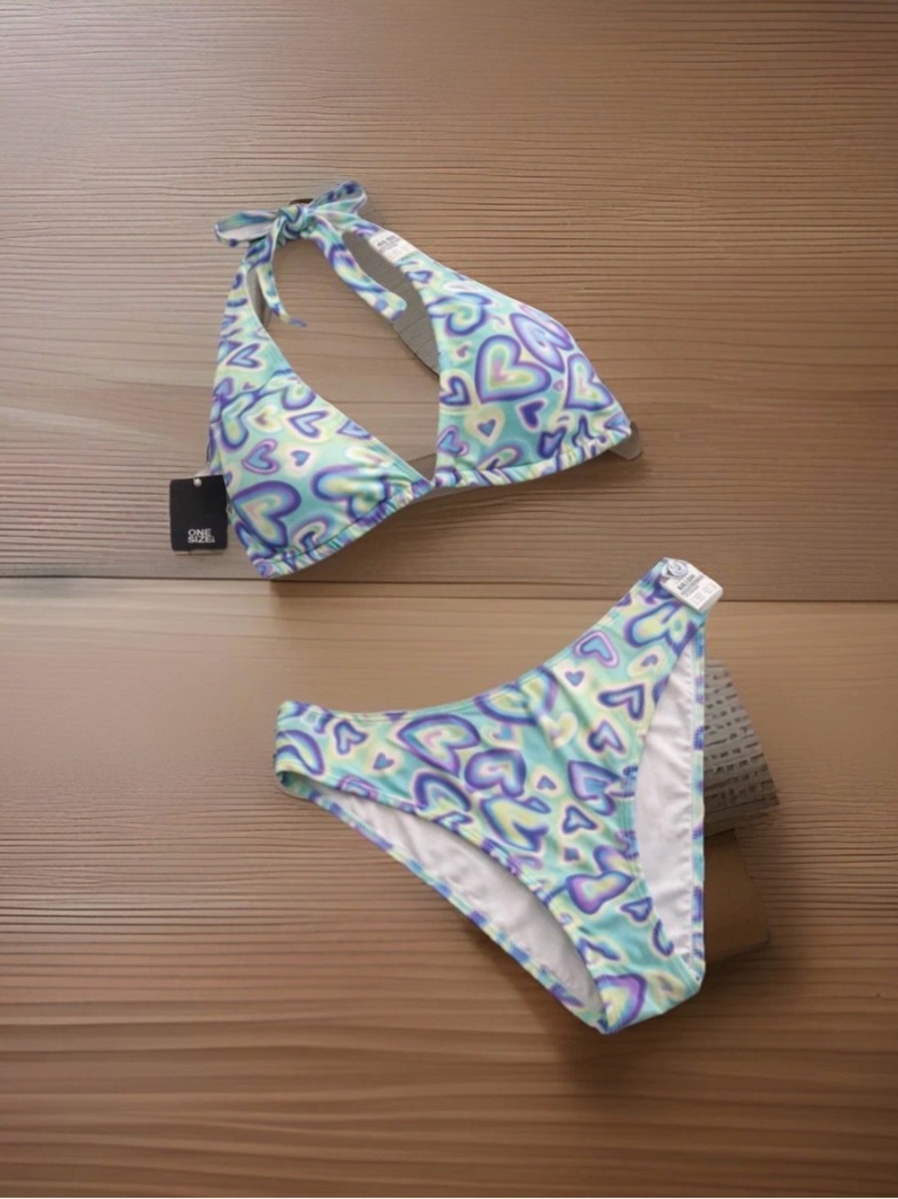 wild fable Blue & Purple Heart Print Halter Bikini